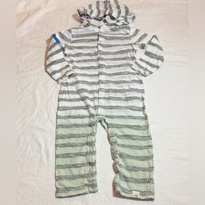 Burt's Bees Baby - Striped Hooded Footie in Grey and Green